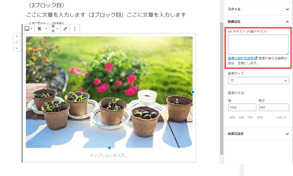 Gutenberg（グーテンベルク）画像のAltテキストの設定